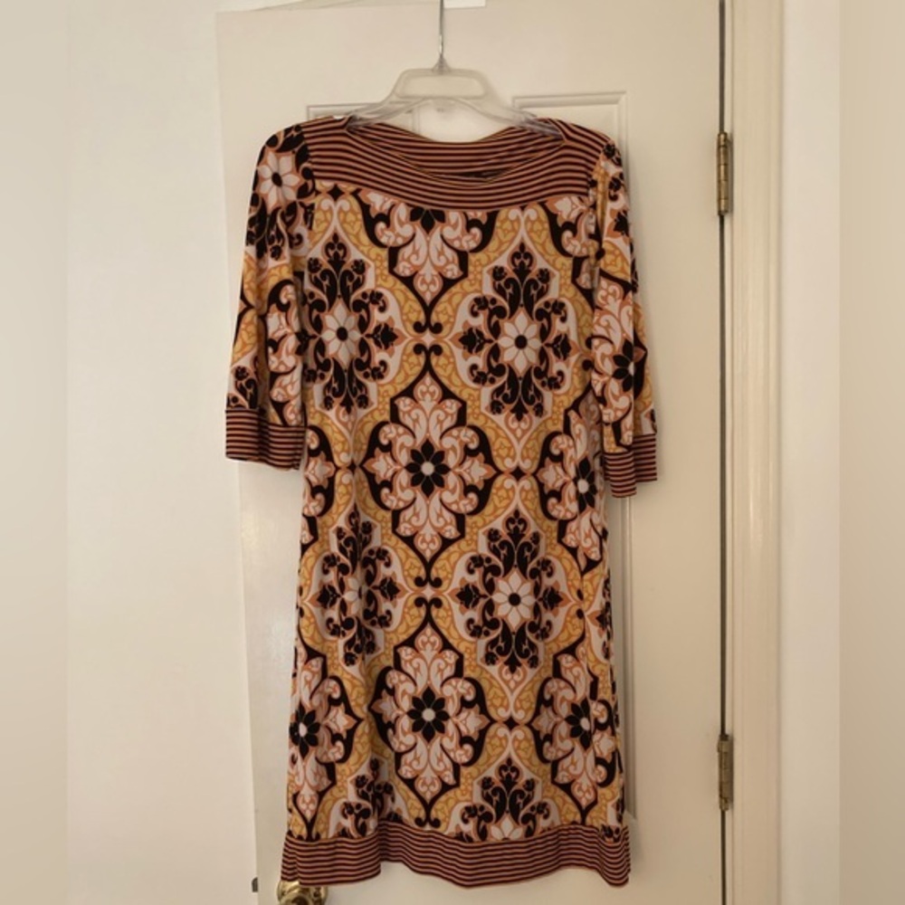 Volume One Dresses  - Dress Short Sleeve Orange /White  & Black M/L